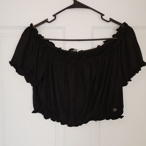 Sugar And Bruno Elegant Black Ruffled Crop Top.